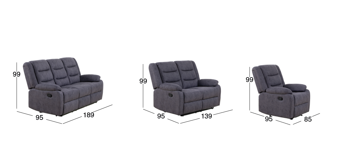 Sala con Reclinables Nori Gris Oscuro 3 Piezas