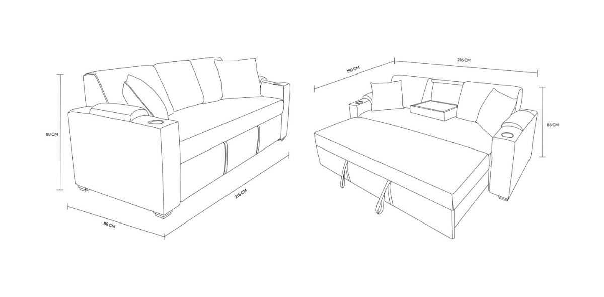 Sofá Cama con Portavasos Luca Gris