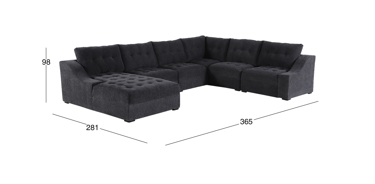 Sala Modular Izquierda Zonet Gris Oxford 6 Piezas 