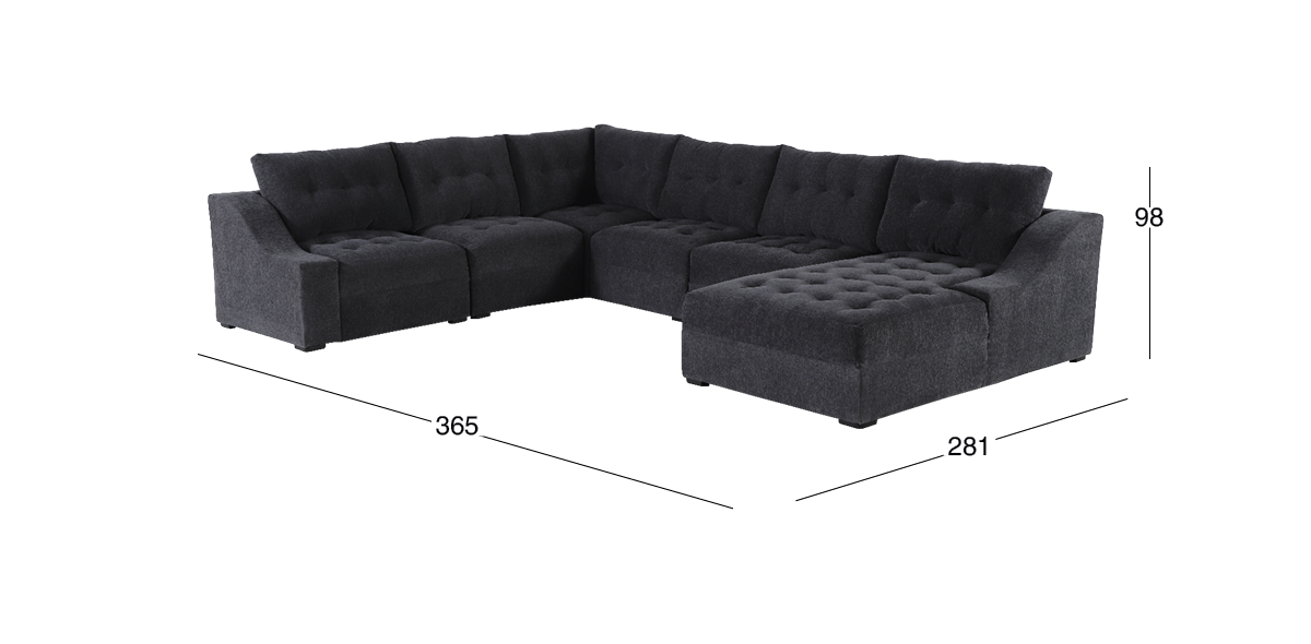 Sala Modular Derecha Zonet Gris Oxford 6 Piezas