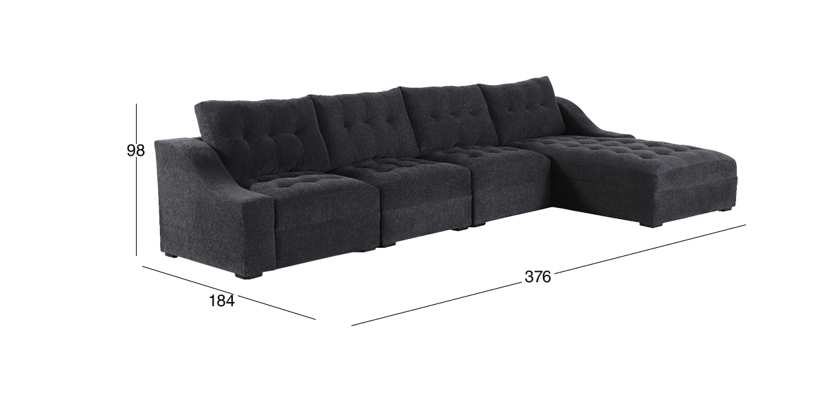 Sala Modular Derecha Zonet Gris Oxford 4 Piezas