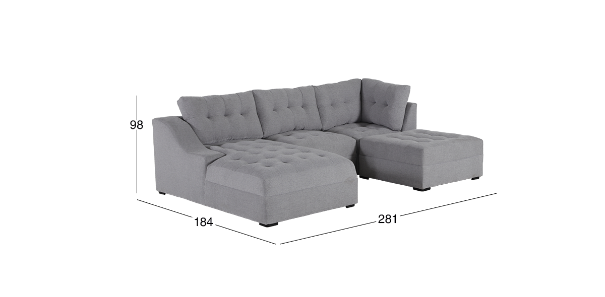 Sala en L Izquierda Zonet Gris con Taburete