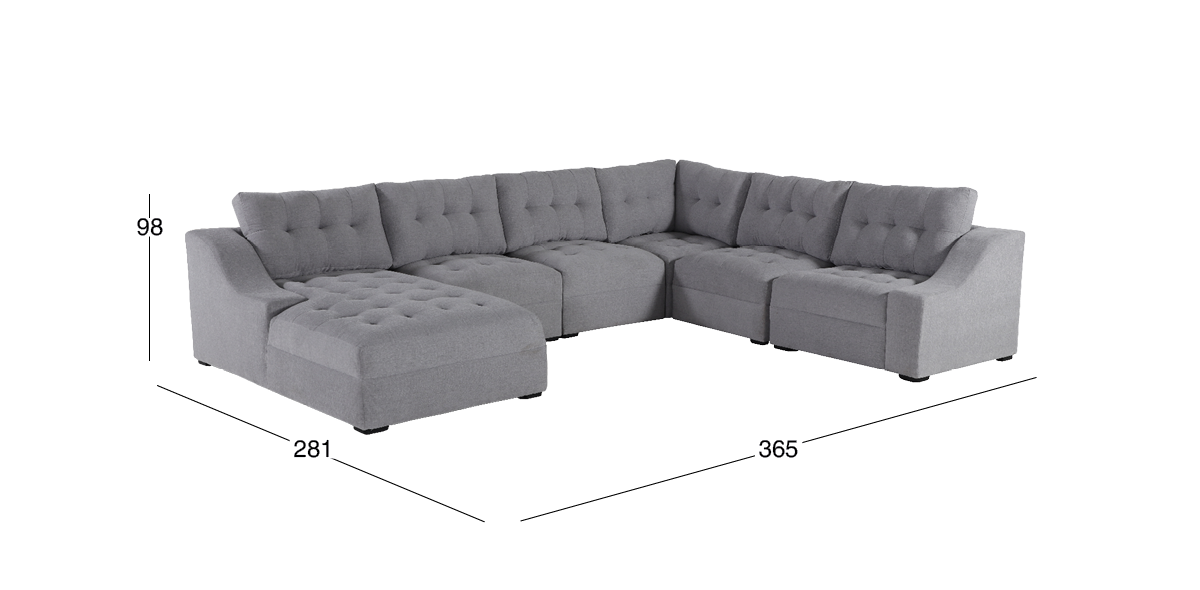 Sala Modular Izquierda Zonet Gris 6 Piezas 