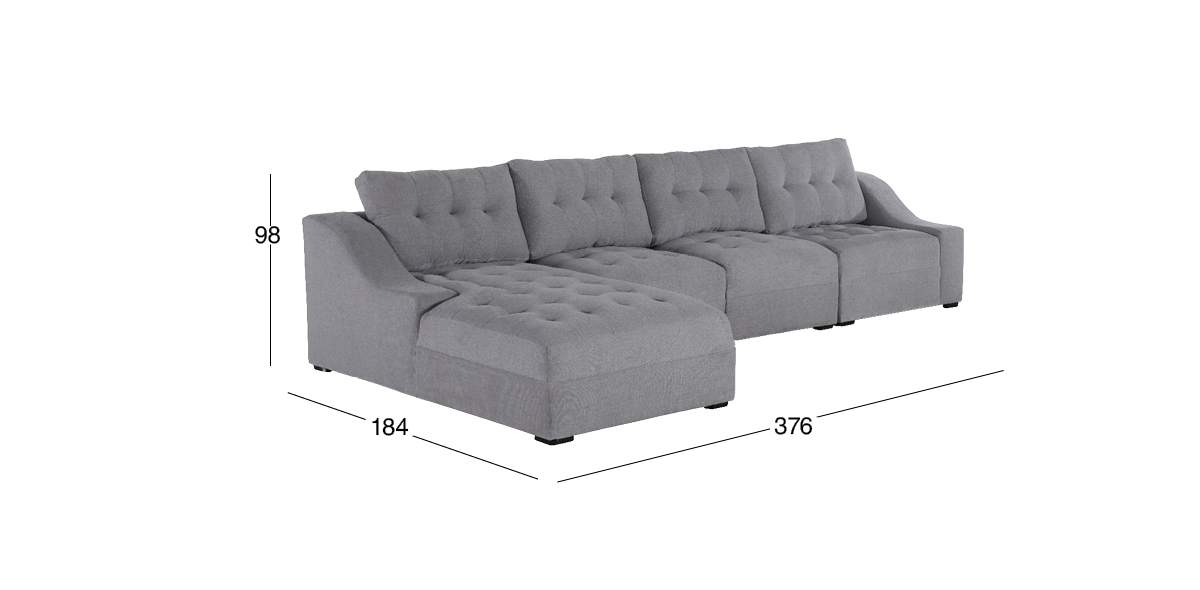 Sala en L Izquierda Zonet Gris 4 Piezas