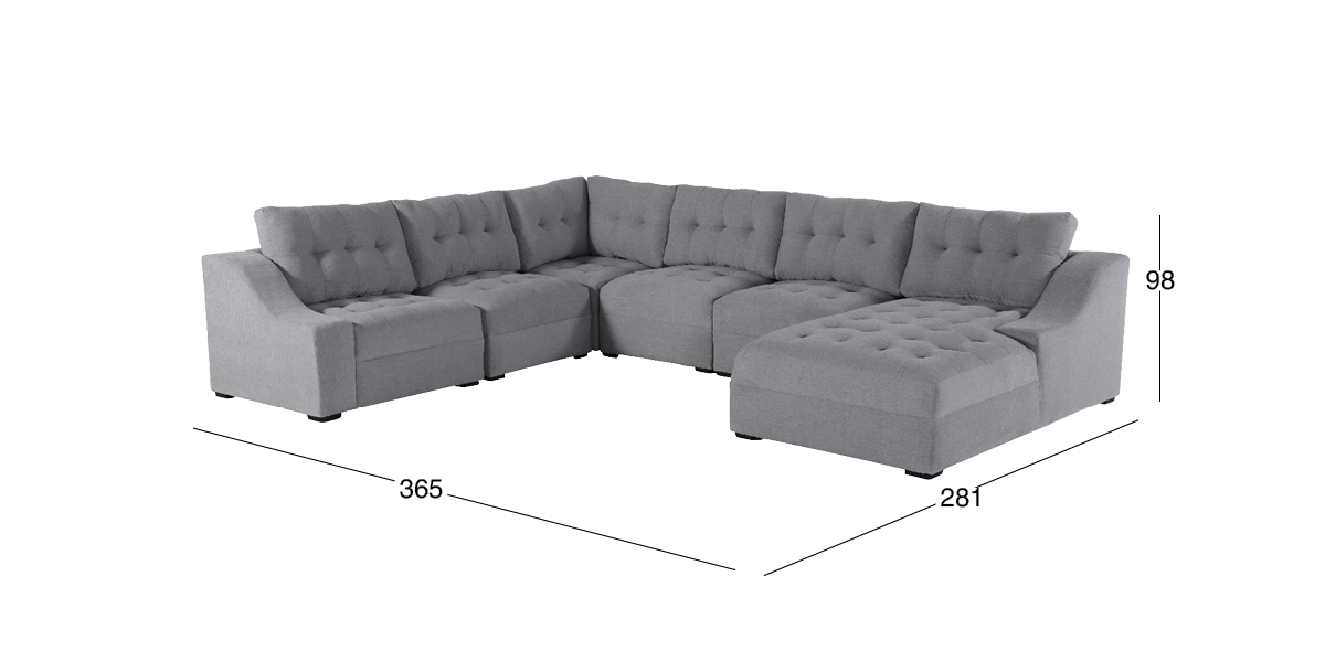 Sala Modular Derecha Zonet Gris 6 Piezas 