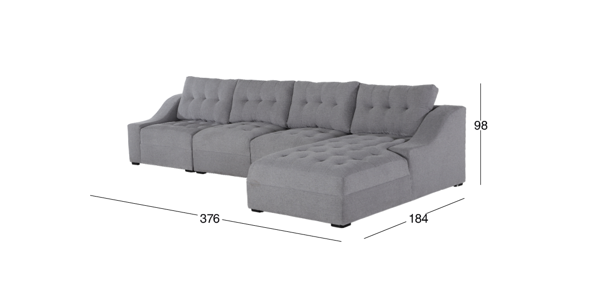 Sala Modular Derecha Zonet Gris 4 Piezas