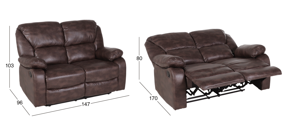 Juego de Dos Sofá 2 Plazas Reclinable Valentina Café