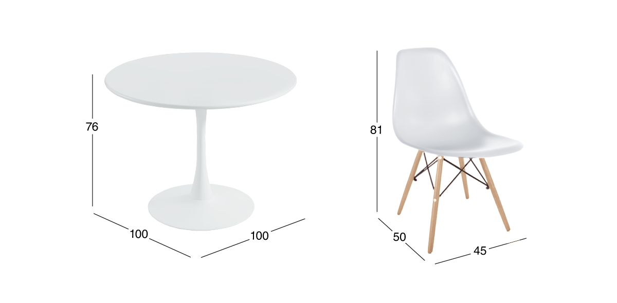 Comedor Redondo Vittoria Blanco y 4 Sillas Atlas In Blanco