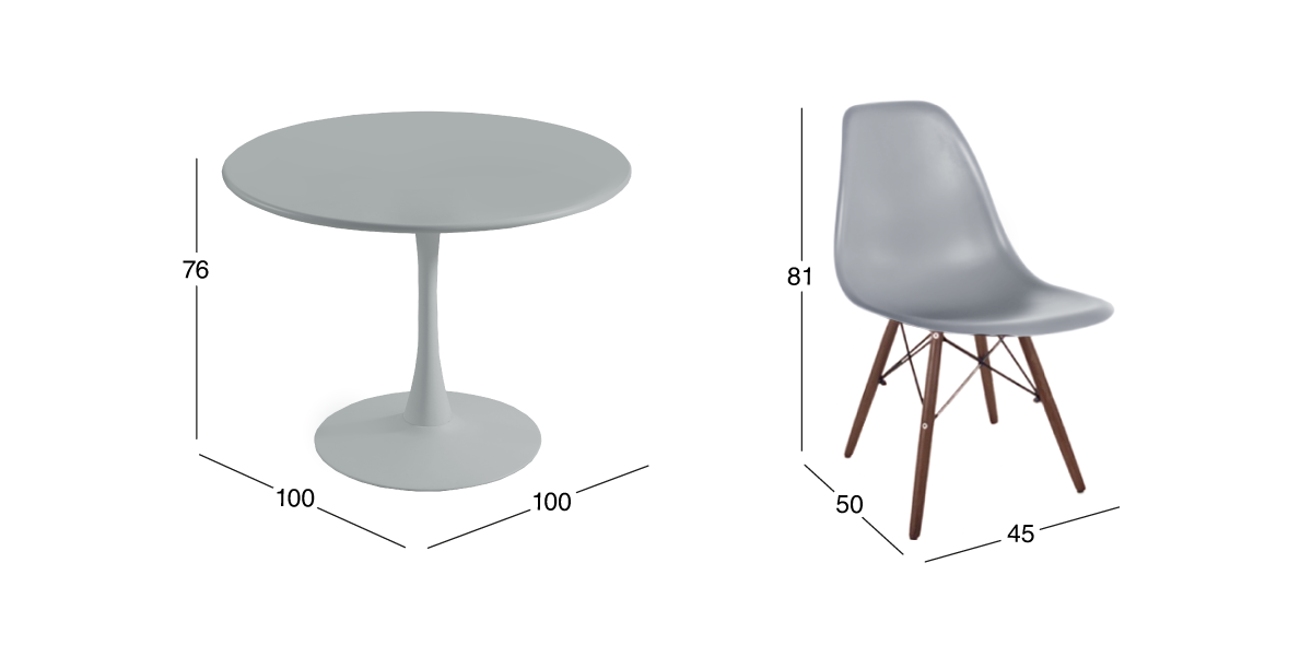 Comedor Redondo Vittoria Gris y 4 Sillas Atlas In Gris
