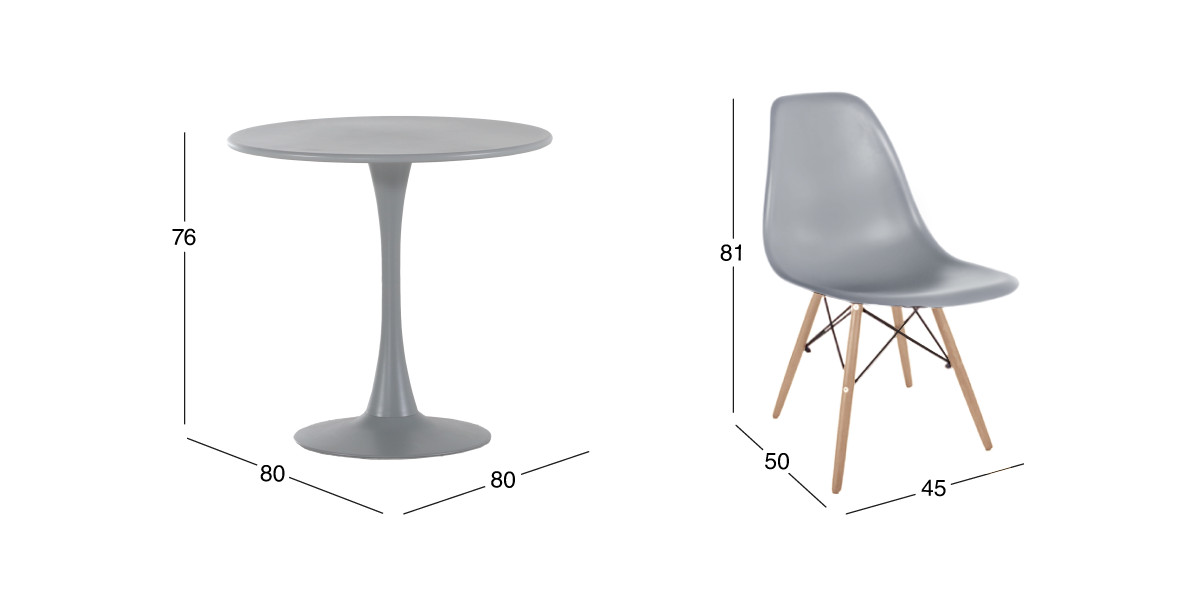 Comedor Redondo 80 cm Vittoria Gris y 4 Sillas Atlas In Gris