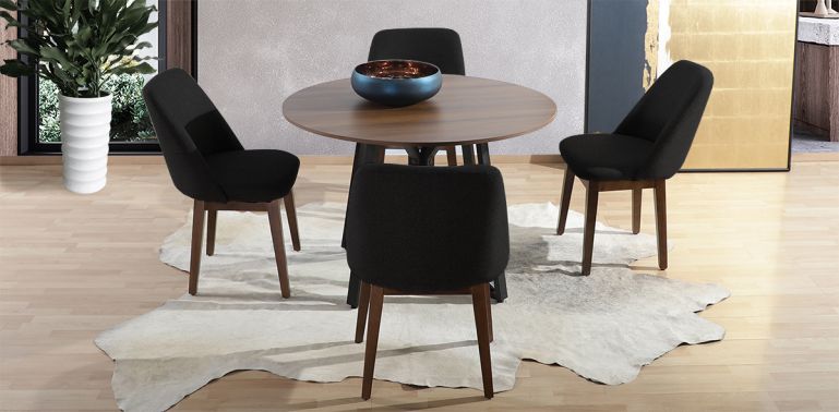 Comedor Redondo Hudson con Sillas Olaf Gris Oxford