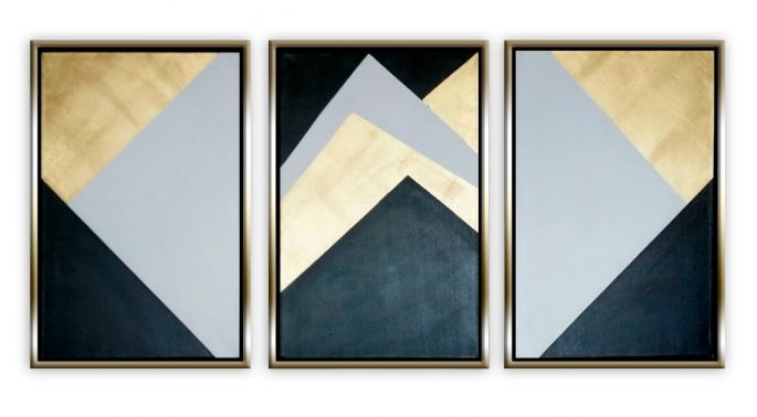 Set de 3 Cuadros Decorativos 60 X 90 cm Abstracto Lienzo Multicolor